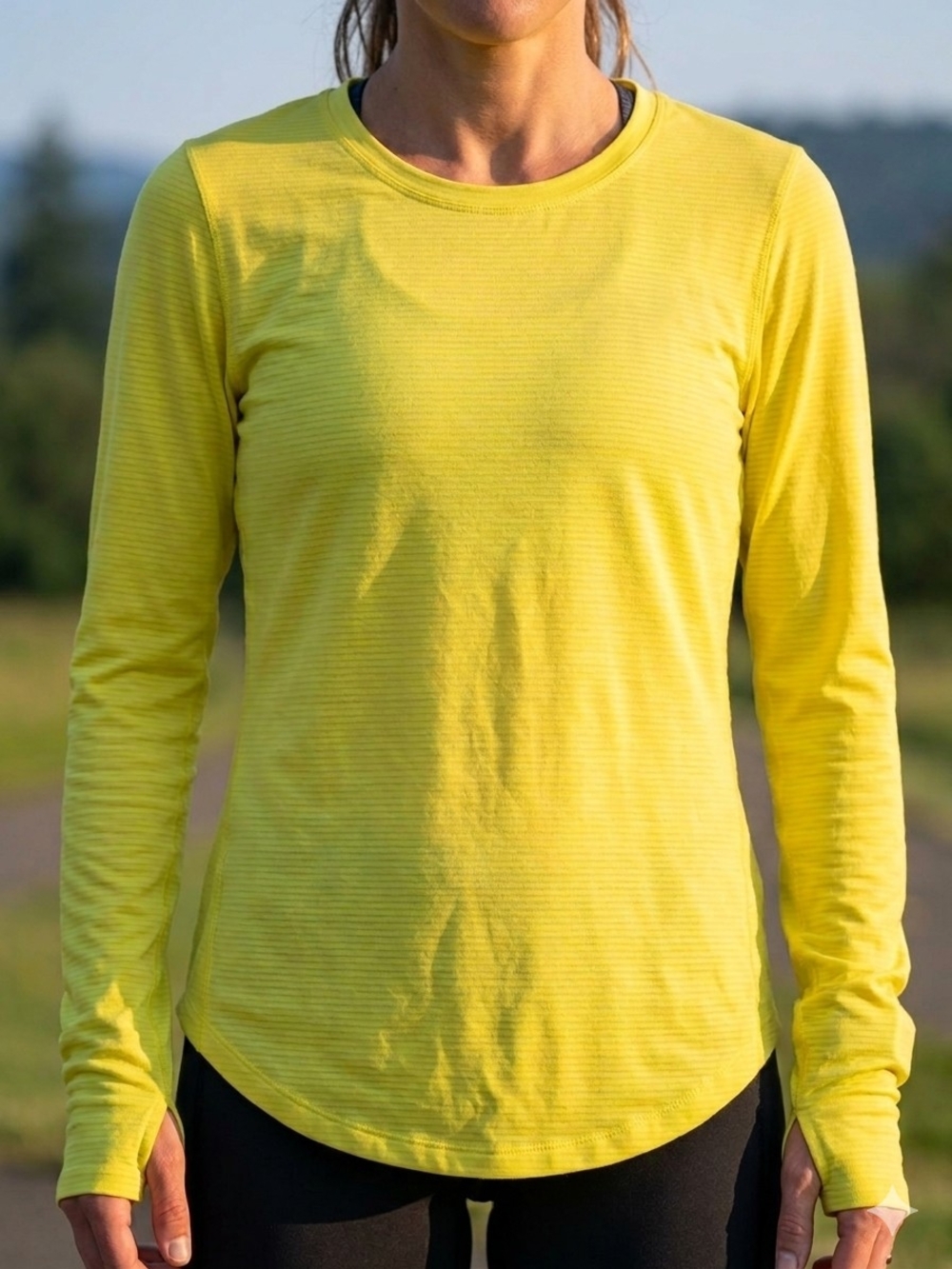 Zyia Active Subtle Stripe Long Sleeve Running Top Neon Yellow Size L